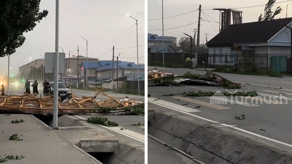 Караколдогу катуу шамал көп кабаттуу үйдүн чатырын учуруп кетти (видео)