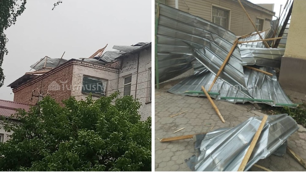 Жети-Өгүздөгү катуу шамал мектеп жана мамлекеттик имараттардын чатырын учуруп кетти